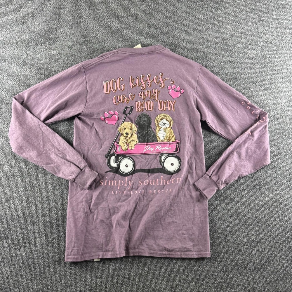 Simply Southern Shirt Womens S Purple Long Sleeve Dog Rescue Puppy Graphic Tee